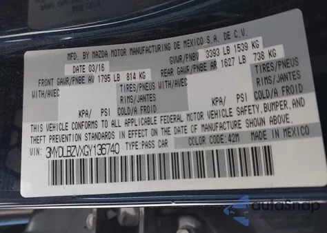 2016 Scion Ia from USA, damaged, VIN 3MYDLBZVXGY136740